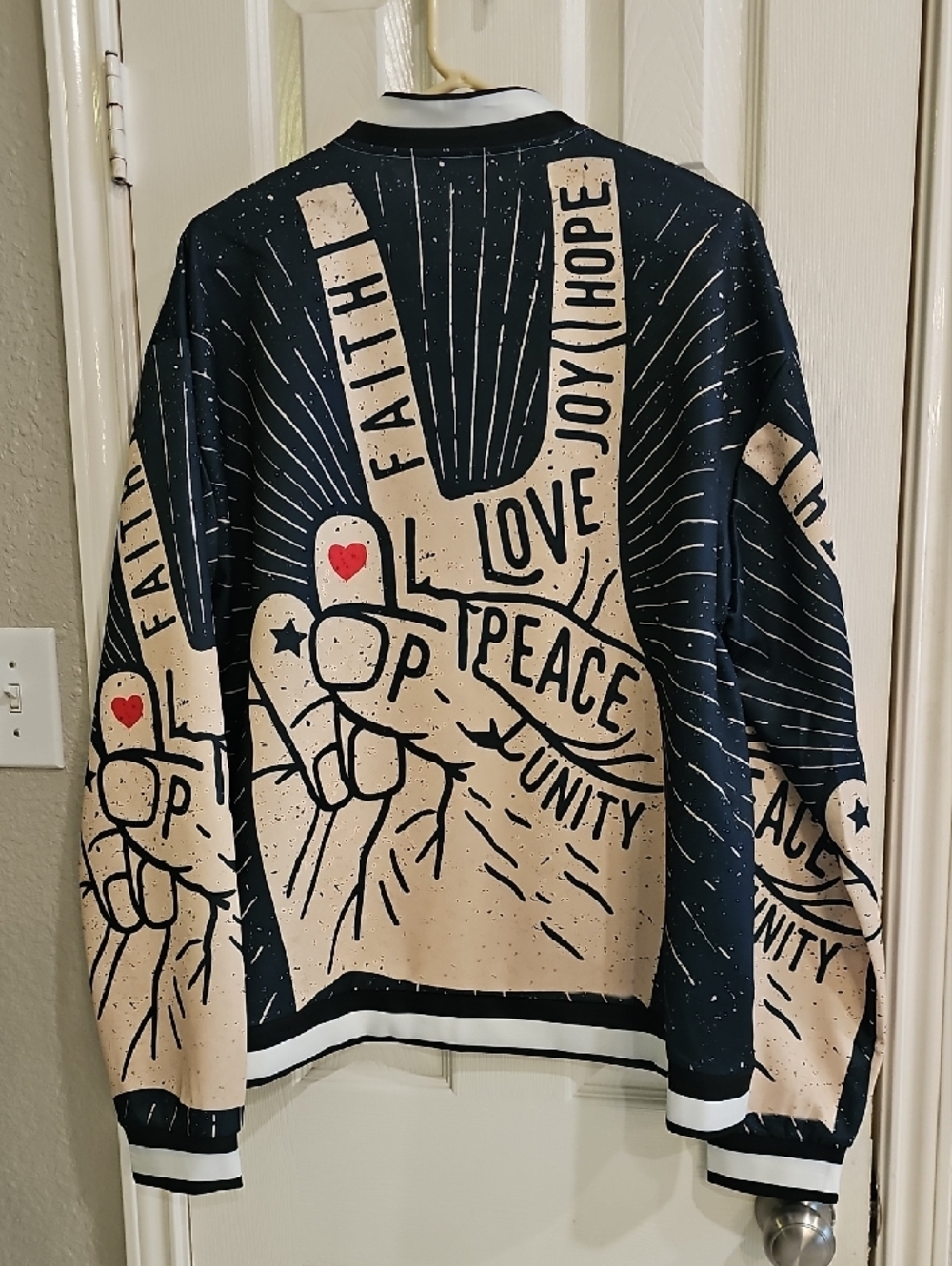 New 2XL Bomber Jacket Lightweight Positive Statement Love Hope Joy Unique - Picture 6 of 14